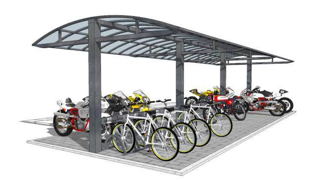 自行车赛车停车棚SU模型下载_sketchup草图大师SKP模型