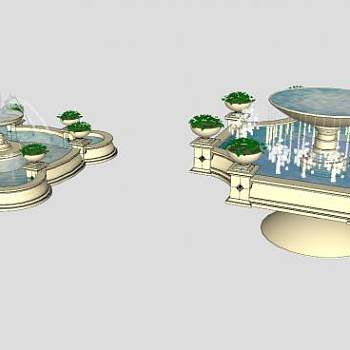 欧式水池喷泉SU模型下载_sketchup草图大师SKP模型