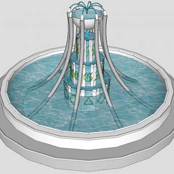 欧式现代喷泉水景SU模型下载_sketchup草图大师SKP模型