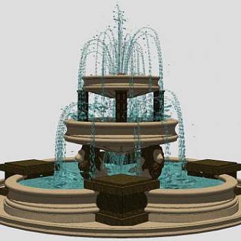 欧式三层喷绘流水SU模型下载_sketchup草图大师SKP模型