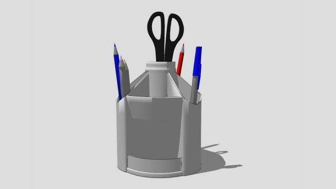灰色笔筒组合SU模型下载_sketchup草图大师SKP模型