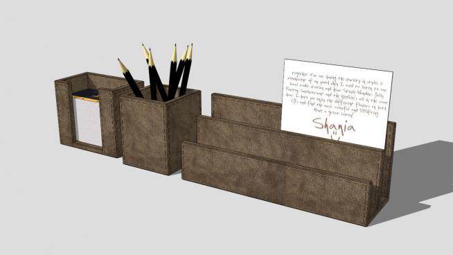 棕色皮质笔筒组合SU模型下载_sketchup草图大师SKP模型
