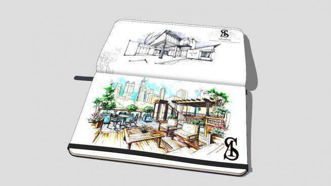 建筑美术绘画笔记本SU模型下载_sketchup草图大师SKP模型