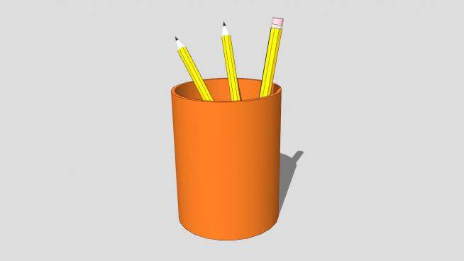 橘色塑料圆笔筒SU模型下载_sketchup草图大师SKP模型