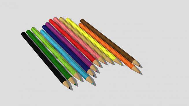 文具12支彩色铅笔SU模型下载_sketchup草图大师SKP模型