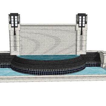 现代水景墙水池SU模型下载_sketchup草图大师SKP模型