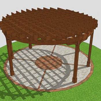 圆形木制休闲亭子廊架花架SU模型下载_sketchup草图大师SKP模型