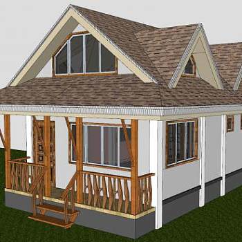 美式风格小木屋设计SU模型下载_sketchup草图大师SKP模型