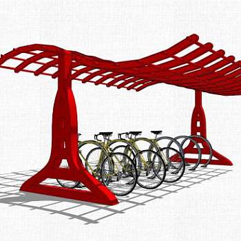 红色自行车停车棚SU模型下载_sketchup草图大师SKP模型