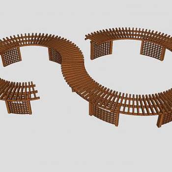 S型木制廊架SU模型下载_sketchup草图大师SKP模型
