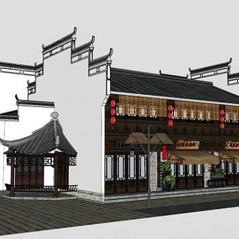 中式建筑酒馆SU模型下载_sketchup草图大师SKP模型