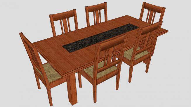 美式实木高档餐桌椅SU模型下载_sketchup草图大师SKP模型