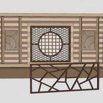 中式景墙冰裂纹SU模型下载_sketchup草图大师SKP模型