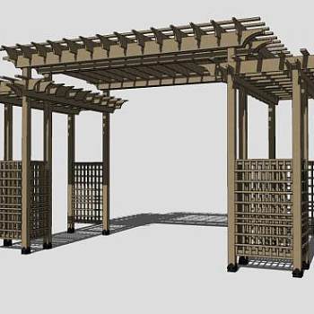 木制廊架花架SU模型下载_sketchup草图大师SKP模型