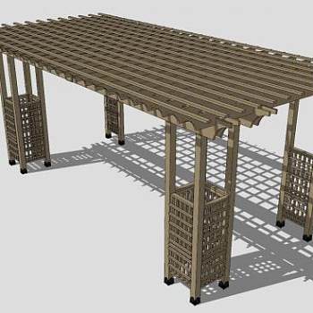 木制棚架花架SU模型下载_sketchup草图大师SKP模型