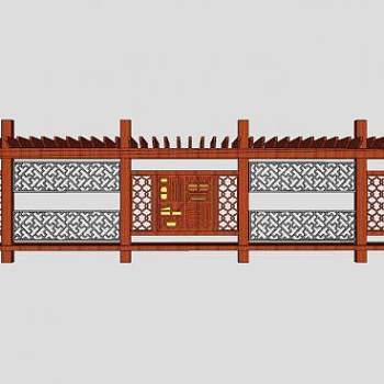 中式廊架座椅SU模型下载_sketchup草图大师SKP模型