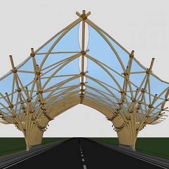 竹制道路廊架SU模型下载_sketchup草图大师SKP模型