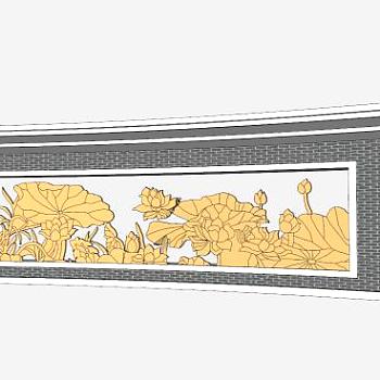 新中式室外荷花景墙SU模型下载_sketchup草图大师SKP模型