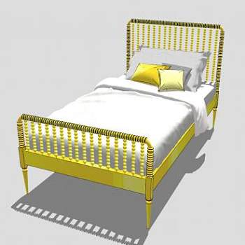 现代淡黄色儿童床SU模型下载_sketchup草图大师SKP模型