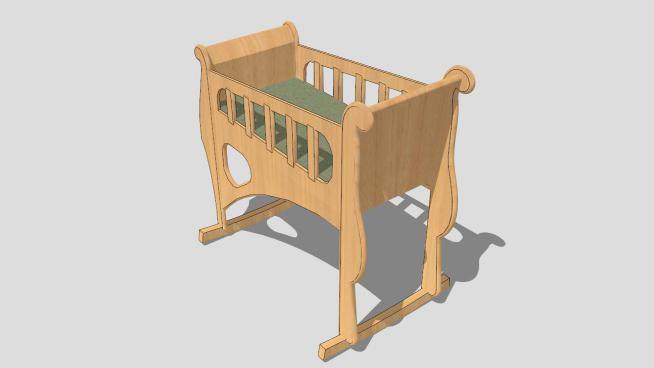 现代实木婴儿床SU模型下载_sketchup草图大师SKP模型