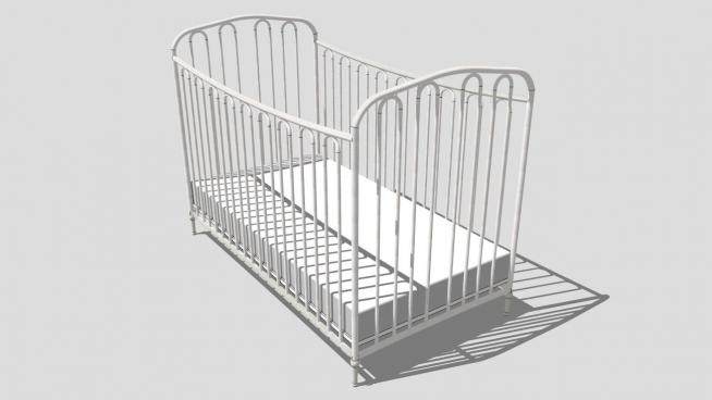 欧式白色栏杆宝宝婴儿床SU模型下载_sketchup草图大师SKP模型