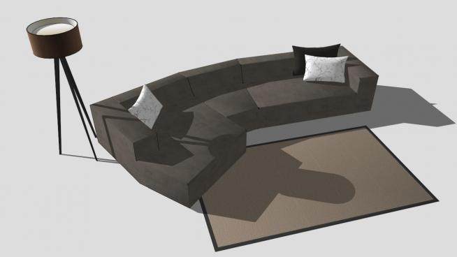 棕色L形沙发和落地灯SU模型下载_sketchup草图大师SKP模型