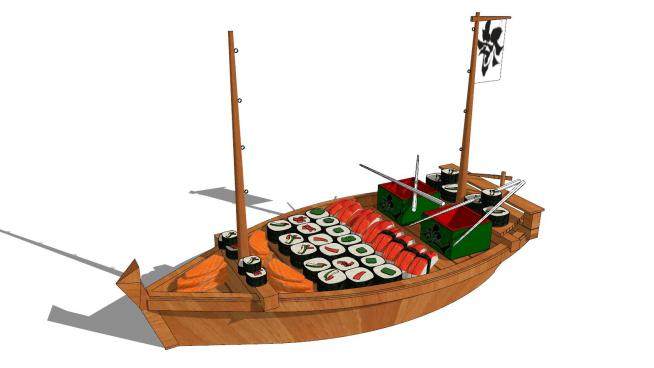 日式寿司饭盒和小舟SU模型下载_sketchup草图大师SKP模型