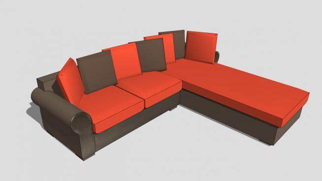 红色L形沙发SU模型下载_sketchup草图大师SKP模型