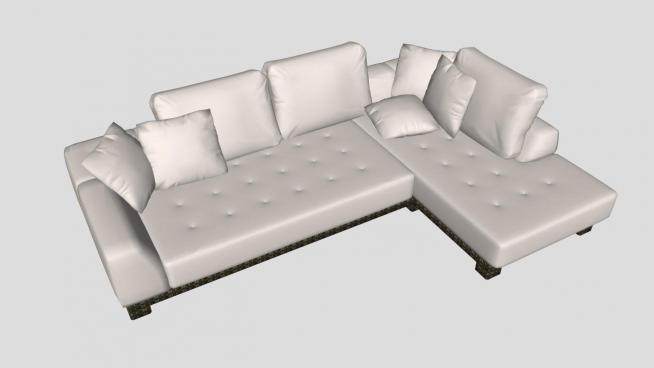 布质白色L形低背沙发SU模型下载_sketchup草图大师SKP模型