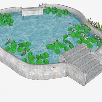 荷花池景观小品SU模型下载_sketchup草图大师SKP模型