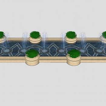 欧式喷泉景观水池SU模型下载_sketchup草图大师SKP模型