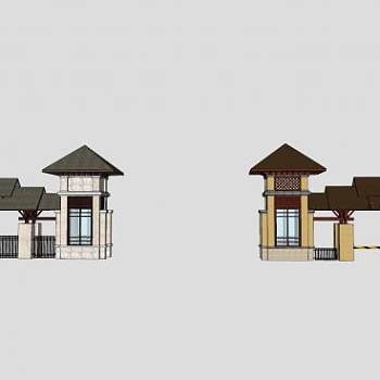 名扬国际小区入口大门SU模型下载_sketchup草图大师SKP模型