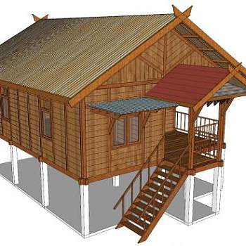 高脚木屋住宅SU模型下载_sketchup草图大师SKP模型