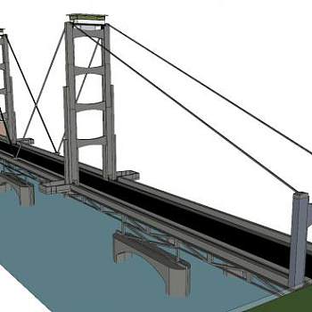 跨河公路斜拉桥SU模型下载_sketchup草图大师SKP模型