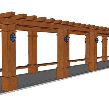 景观广场长廊廊架SU模型下载_sketchup草图大师SKP模型
