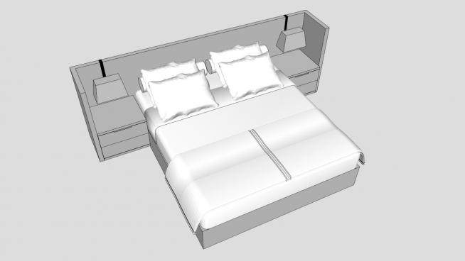北欧简约风格白色双人床SU模型下载_sketchup草图大师SKP模型