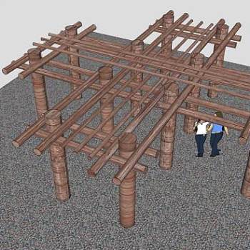 竹凉棚花架SU模型下载_sketchup草图大师SKP模型