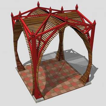 现代木结构花园凉亭SU模型下载_sketchup草图大师SKP模型