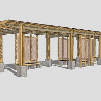 防腐木廊架亭子SU模型下载_sketchup草图大师SKP模型
