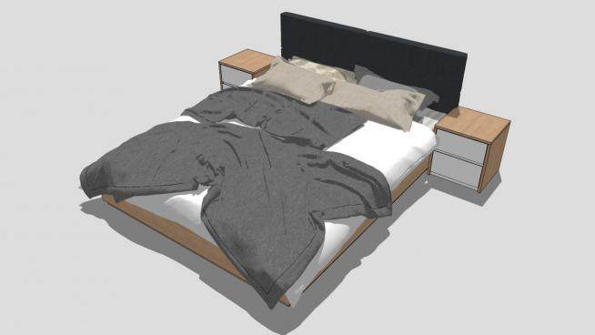 北欧风格精品双人床和床头柜SU模型下载_sketchup草图大师SKP模型