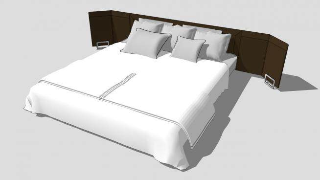 现代北欧风情白色床SU模型下载_sketchup草图大师SKP模型