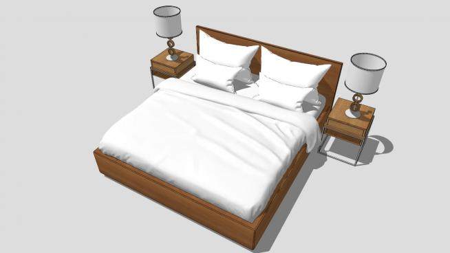 白色北欧木质床和床头柜SU模型下载_sketchup草图大师SKP模型