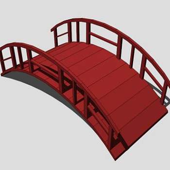 中式红色拱桥SU模型下载_sketchup草图大师SKP模型