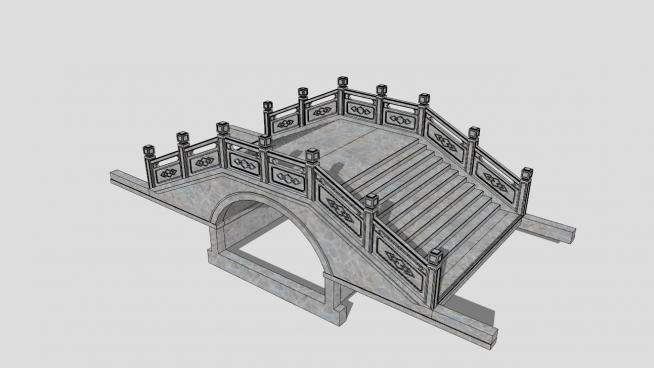 中式拱桥景观桥SU模型下载_sketchup草图大师SKP模型