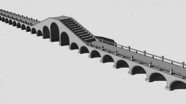 中式多孔景观桥石拱桥SU模型下载_sketchup草图大师SKP模型