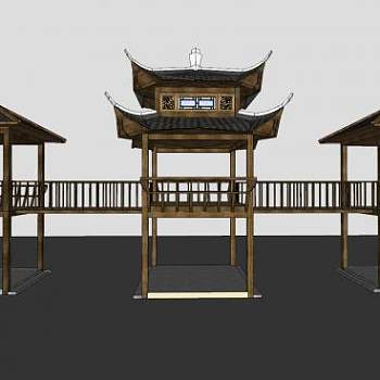 木连廊寨子建筑SU模型下载_sketchup草图大师SKP模型