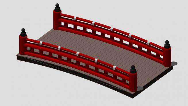 小型红色栏杆弧形拱桥SU模型下载_sketchup草图大师SKP模型