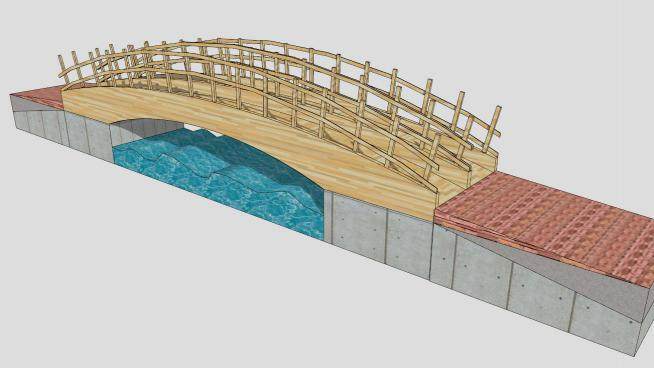 中式弧形木制拱桥SU模型下载_sketchup草图大师SKP模型