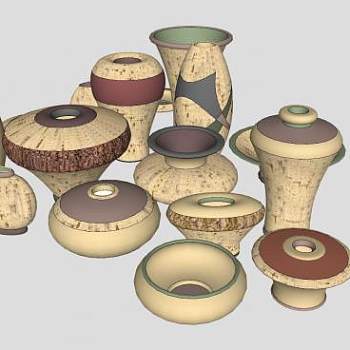 干陶瓶子陶器陶瓷品SU模型下载_sketchup草图大师SKP模型