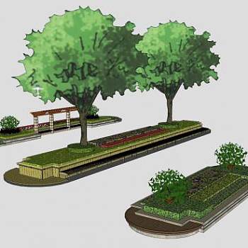 花池花坛景观座椅SU模型下载_sketchup草图大师SKP模型